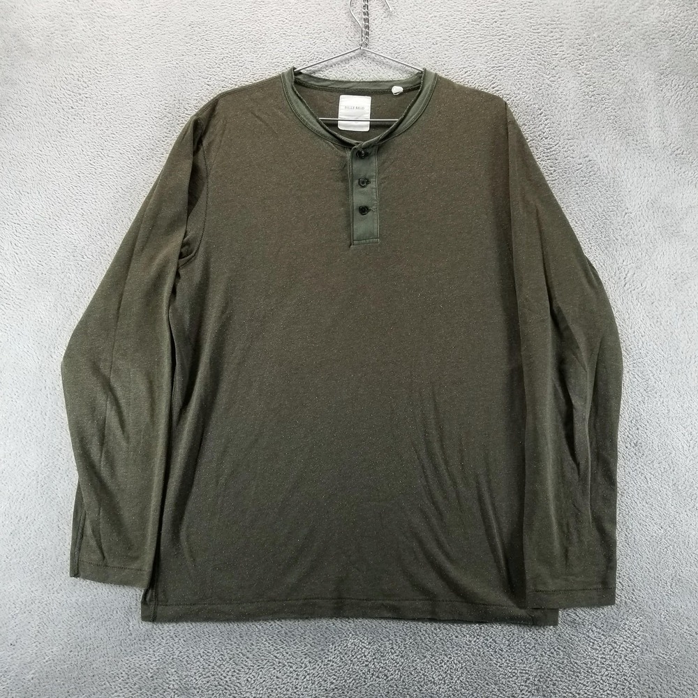 Billy Reid Shirt Mens XL‎ Green Henley Long Sleeve Cotton Blend Solid Casual
